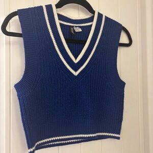 H&M Blue and White V-Neck Sweater Vest
